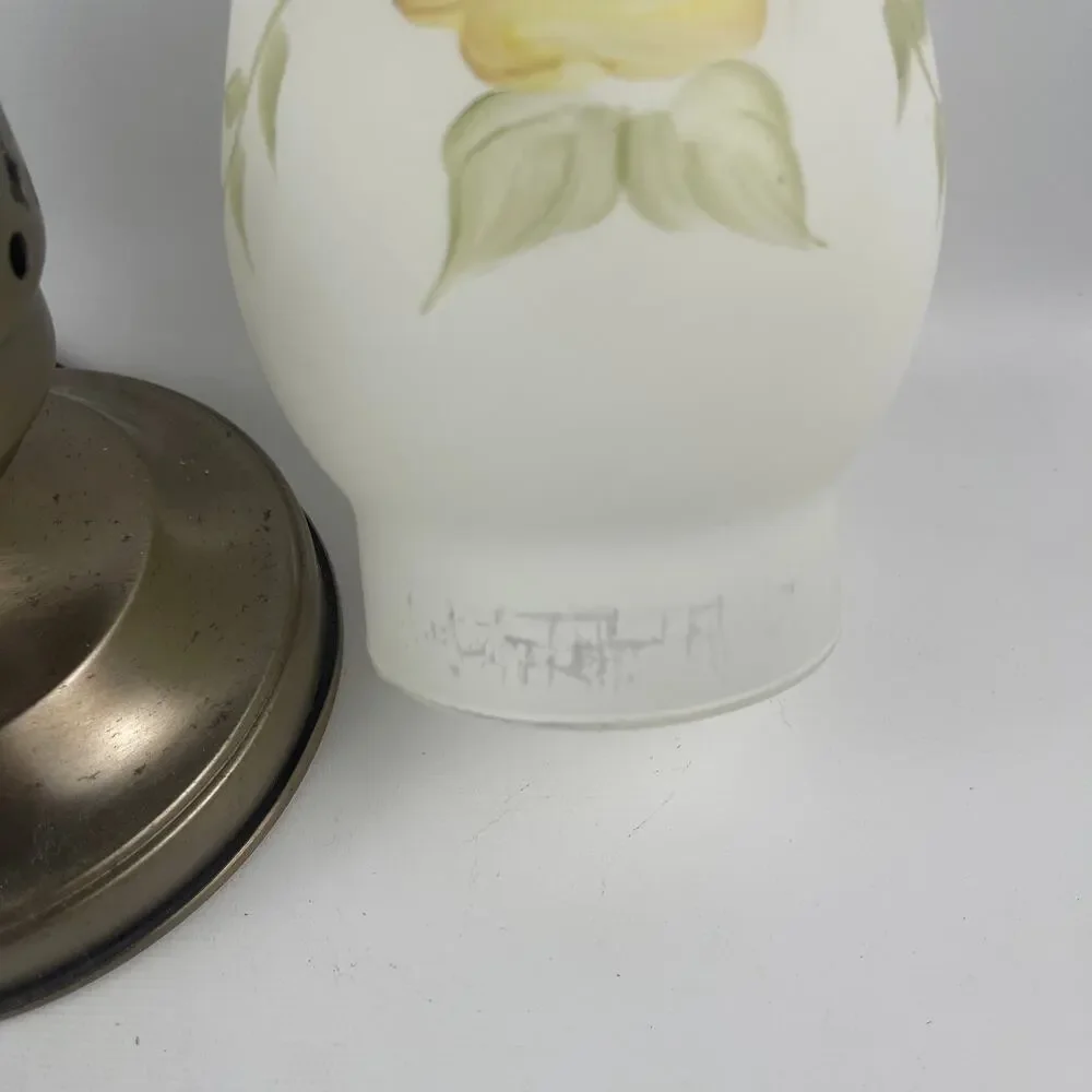 Vintage Electric Hurricane Lamp with White Floral Globe 12”